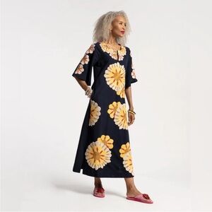 Frances Valentine Navy Maxi Dress with Yellow Floral Design